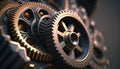 Engine gears wheels, closeup view. Generative Ai Royalty Free Stock Photo