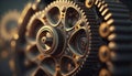 Engine gears wheels, closeup view. Generative Ai Royalty Free Stock Photo