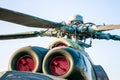 engine with helicopter propeller blades close up Royalty Free Stock Photo