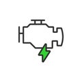 Engine, in line design, green. Engine, Motor, Power, Machine, Mechanism, Automotive, Technology on white background