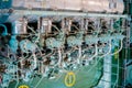 Engine and machine in marine ship. Engine room for drive marine ship. It is diesel engine.