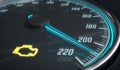 Engine malfunction warning light control in car dashboard. 3D rendered illustration