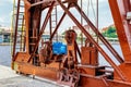 Engine or mechanism of vintage dock cranes, Dzwigozaury, on Old Town quay of Szczecin