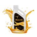 Engine oil bottle. Vector gold oil splashes isolated on white background Royalty Free Stock Photo