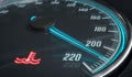 Engine overheating control. Coolant warning light in car dashboad. 3D rendered illustration