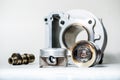 Engine Parts : piston, camshaft and cylinder. Royalty Free Stock Photo