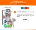 Piston engine four stroke cycle in structural cross section for education