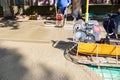 Engine of power trowel, machine for finishing, leveling concrete surface Royalty Free Stock Photo