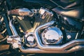 Engine of a powerful black motorcycle Royalty Free Stock Photo