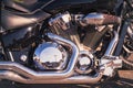 Engine of a powerful black motorcycle Royalty Free Stock Photo