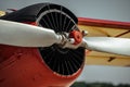 Engine and propeller of old retro airplane, close up Royalty Free Stock Photo