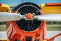 Engine and propeller of old retro airplane, close up Royalty Free Stock Photo