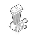 Engine racing Isometric. Motor motorcycle isolated. Vector illus