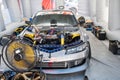 Engine of silver Nissan Silvia S13 5 with an open hood