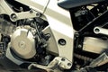 The engine of a sports motorcycle close-up