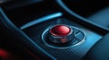 Engine start stop button on a modern car dashboard with chrome edges and black leather texture captured in soft ambient Royalty Free Stock Photo