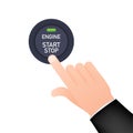 Engine starting and stopping system. Engine start. The person presses the finger on the start and stop button of car Royalty Free Stock Photo