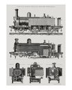 Engine Train And Its Compartments Vintage Illustration Wall Art Print And Poster Design Remix From Original Artwork