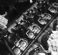 Engine v2 black and white  motorcycle picture components  motorbike head cams Royalty Free Stock Photo