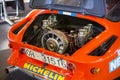 Engine a Alpinche rally car during the vintage and classic car exhibition, ClassicMadrid, in Madrid, Spain Royalty Free Stock Photo