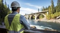 Engineer analyzing structural integrity of a bridge.