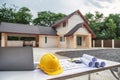 Engineer and architect house blueprints Royalty Free Stock Photo