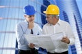 Engineer architect two expertise team plan hardhat