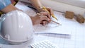 engineer or architectural project, working on blueprint Royalty Free Stock Photo