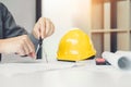 Engineer architectural project and working with partner engineering on workplace Royalty Free Stock Photo