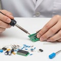 Engineer assembling electronic circuit Royalty Free Stock Photo