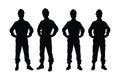 Engineer Boys silhouette collection. Male engineers and workers with anonymous faces. Man construction workers wearing uniforms Royalty Free Stock Photo