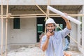 Engineer builder. Happy Foreman work in construction site. senior worker project designer leader concept Royalty Free Stock Photo