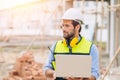 Engineer builder. Happy Foreman work in construction site. senior worker project designer leader concept Royalty Free Stock Photo