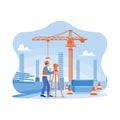 Engineer builder surveyor with theodolite transit equipment at the construction site outdoors. Royalty Free Stock Photo