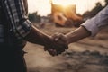 Engineer and businessman handshake at construction site AI generated Royalty Free Stock Photo