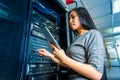 Engineer businesswoman in network server room Royalty Free Stock Photo