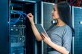 Engineer businesswoman in network server room Royalty Free Stock Photo