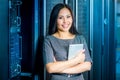 Engineer businesswoman in network server room Royalty Free Stock Photo