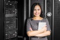 Engineer businesswoman in network server room Royalty Free Stock Photo