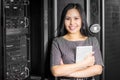 Engineer businesswoman in network server room Royalty Free Stock Photo