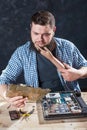 Engineer cant fix problem with computer hardware Royalty Free Stock Photo