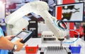 Engineer check and control automation Modern Robot system in factory