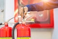 Engineers are checking fire extinguishers,system,Fire Alarm controller, Fire notifier, Anti fire Royalty Free Stock Photo