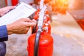 Engineer checking Industrial fire control system,Fire Alarm controller, Fire notifier, Anti fire.System ready In the event of a Royalty Free Stock Photo