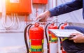 Engineer checking Industrial fire control system,Fire Alarm controller, Fire notifier, Anti fire.System ready In the event of a Royalty Free Stock Photo