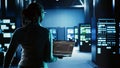 Engineer coding in data center Royalty Free Stock Photo