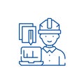Engineer and computer line icon concept. Engineer and computer flat  vector symbol, sign, outline illustration. Royalty Free Stock Photo