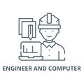 Engineer and computer vector line icon, linear concept, outline sign, symbol Royalty Free Stock Photo