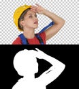 Engineer construction worker woman fascinated by the scale of construction, Alpha Channel Royalty Free Stock Photo