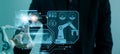 Engineer control automated robot arm machine in factory,smart visual interface screen artificial intelligence or AI,machine Royalty Free Stock Photo